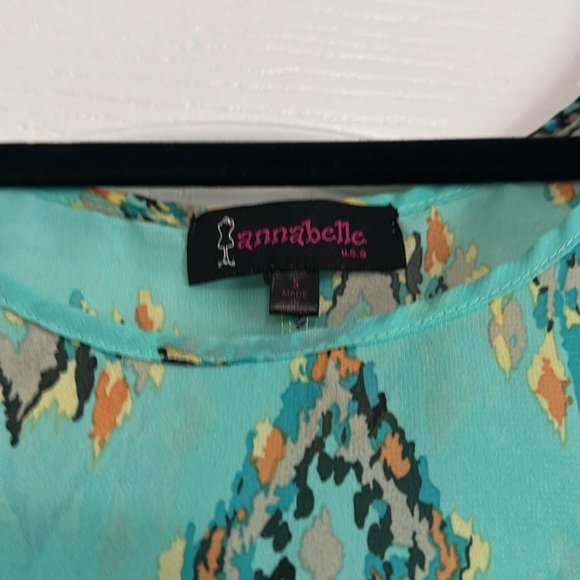 Annabelle Teal and Yellow Patterned Tank Top size small - Picture 2 of 7